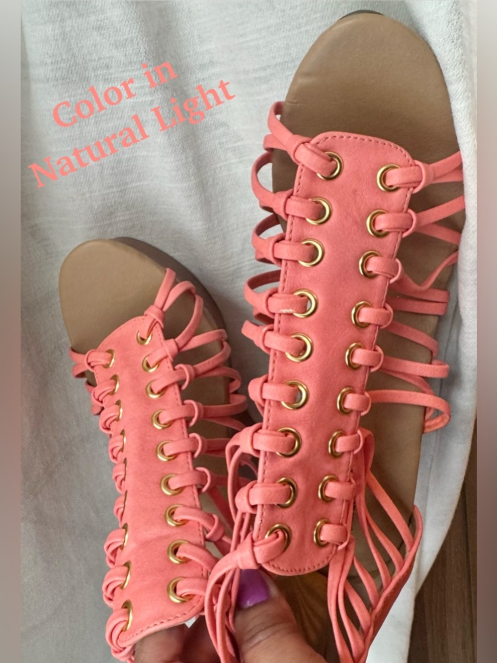 Strappy Coral Wedge Sandals - size 7 - Picture 9 of 11